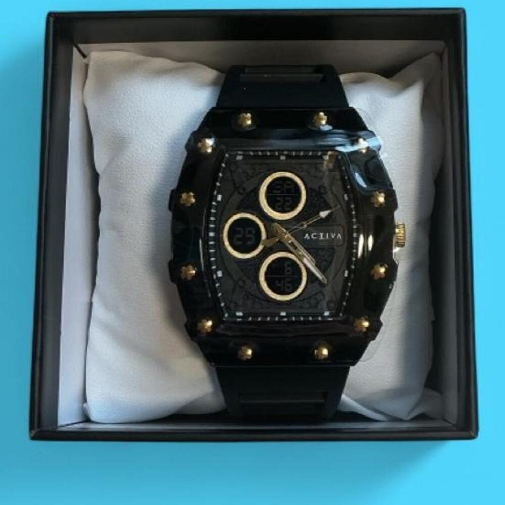 Activa mens black gold watch